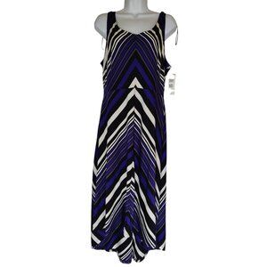 Donna Rico Black White Blue Diagonal Striped Sleeveless Maxi Dress Asymmetric M
